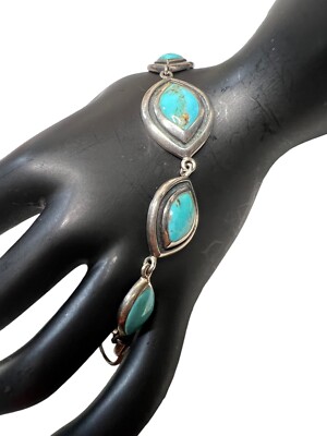 Barse Thailand Turquoise Bracelet Sterling Silver Link Tennis Blue Tuggle BBIN2