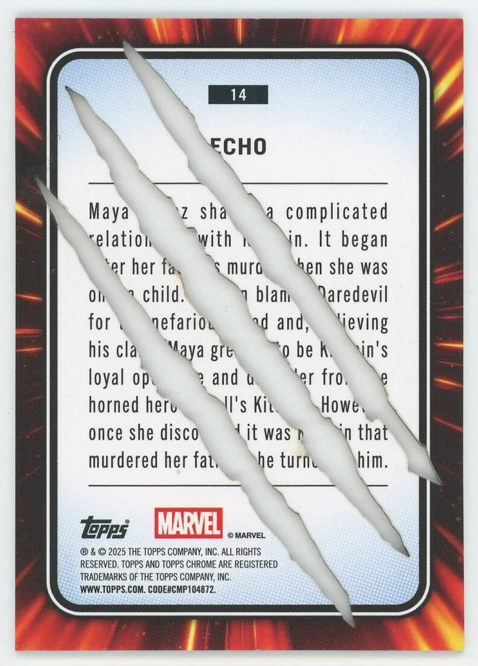 2025 Topps Chrome Marvel #14 Echo 13/20 Clawed Chrome Variation Stainless Steel - Image 3 of 3