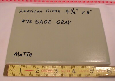 1 pc. Ceramic Matte Tile *Sage Gray* by American Olean 4-1/4'' X 6''  Green 