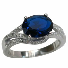 ELEGANT 3 CT OVAL CUT SAPPHIRE 925 STERLING SILVER RING SIZE 5-10