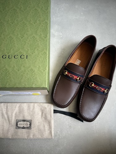 Gucci Ayrton Web GG Horsebit Leather Driving Shoes Loafers Brown 624698 1102G - Picture 7 of 8