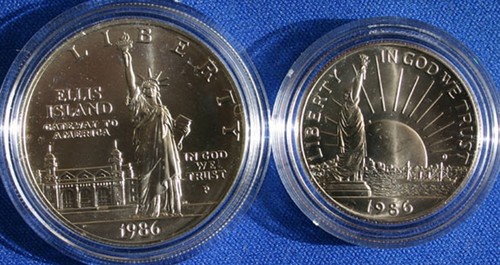 1986 BU Statue of Liberty 2 Coin Silver Dollar and Clad Half US Mint Set UNC - Picture 2 of 3