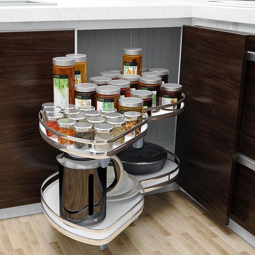 2 Tier Kitchen Pull Out Corner Cabinet Storage Unit Carousel Cupboard Shelf Rack - Picture 4 of 14