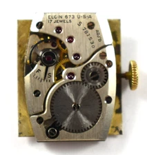Vintage Elgin Manual Wind 17J 673 Wrist Watch Movement lot.t