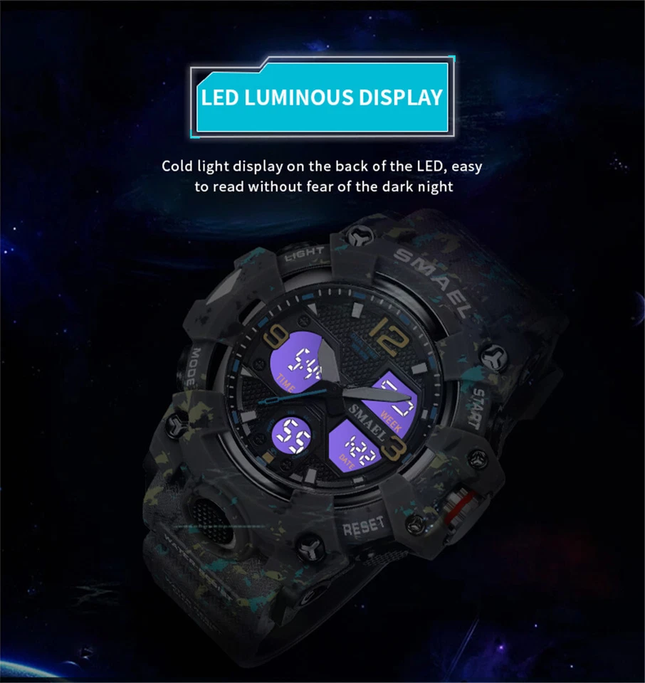 SMAEL Hombres Relojes Militares Ejército Digital Reloj Pulsera LED Goma Reloj Antigolpes  Foto 2 de 4
