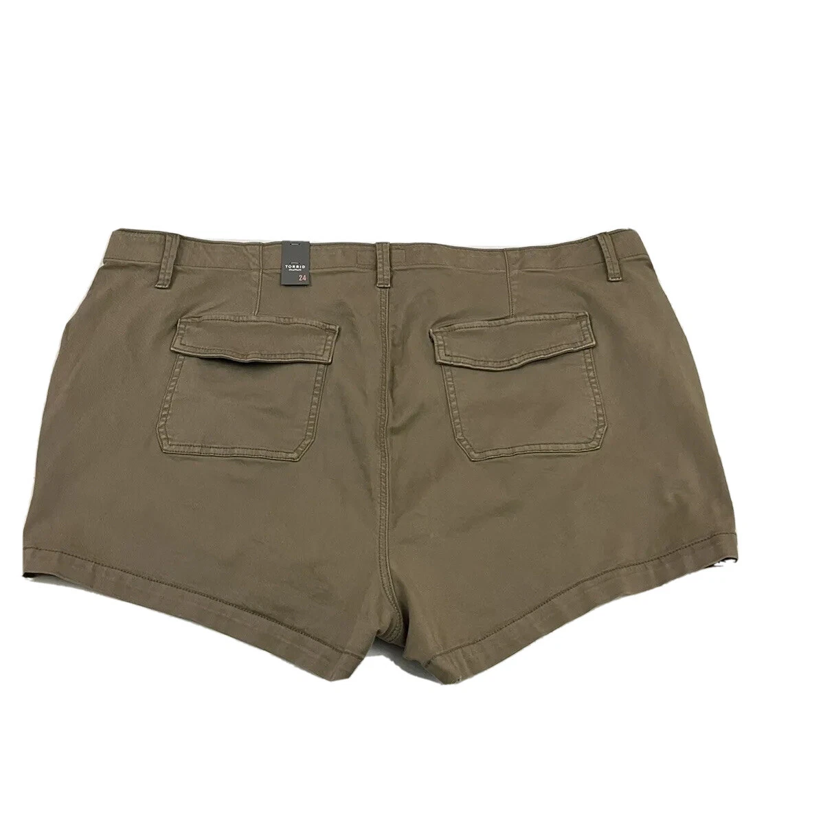 New NWT TORRID Beige Twill Short Shorts Flex Hi Rise Flap Pockets Plus Sz 24