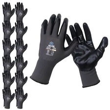 GlovBE 6/12/120 Pairs Mechanic Work Gloves, Nitrile Coated Oil & Gas Resistant