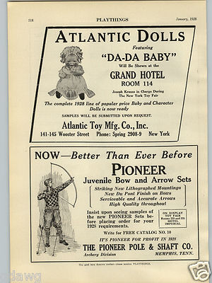 1928 PAPER AD Atlantic Da-Da Baby Doll Dolls Seiss Rooter Noisemaker Noise