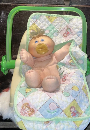 Vtg 1983 Cabbage Patch Kids Doll & Carrier Car Seat w/ Pad  Toy Coleco 3 Pc Lot