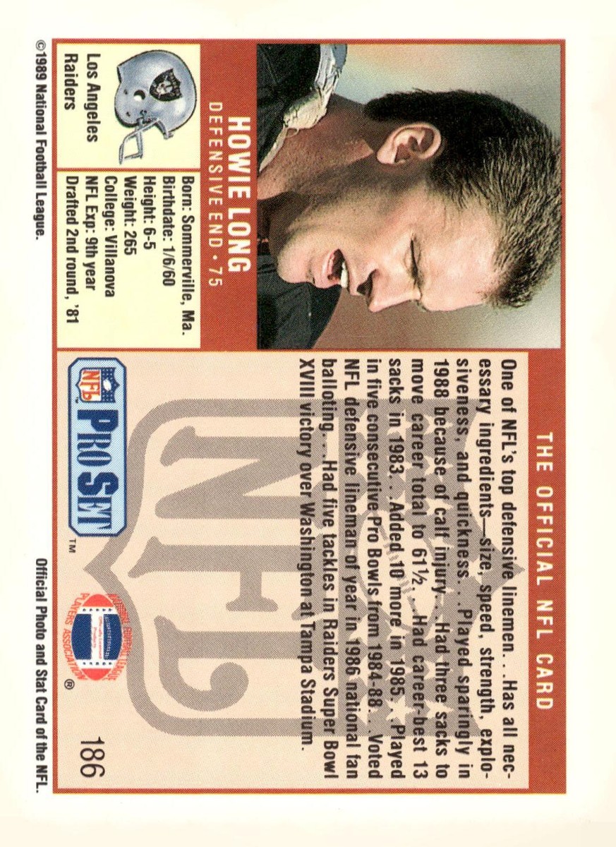 1989 Pro Set #186 Howie Long Los Angeles Raiders Football Card | eBay