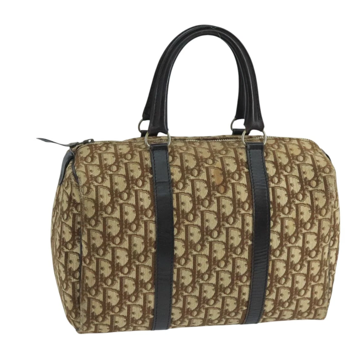Sac Boston Christian Dior Trotter toile beige marron argent authentique fm4239