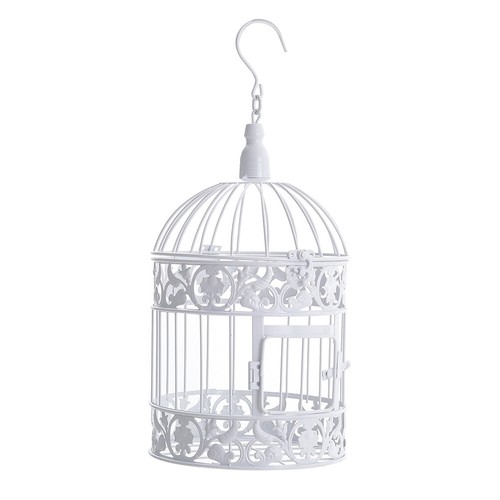 Cage Lantern White Metal Dome Wire Candle Holder Oval Romantic Hotel Home Decor - Picture 11 of 16
