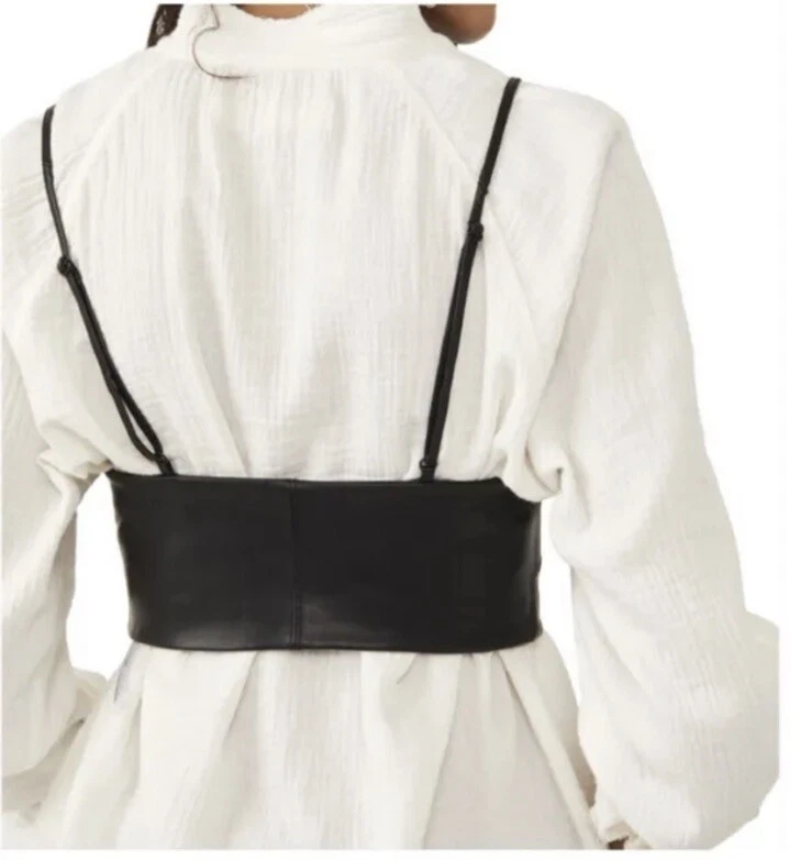 Free People Hastings Cuero Negro Corbata Corsé Top Cinturón Correas Ajustables M/L. Foto 4 de 4