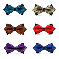 Men's Paisley Floral Pre-tied Diamond Tip Shiny Bow Tie Party Business Bowtie