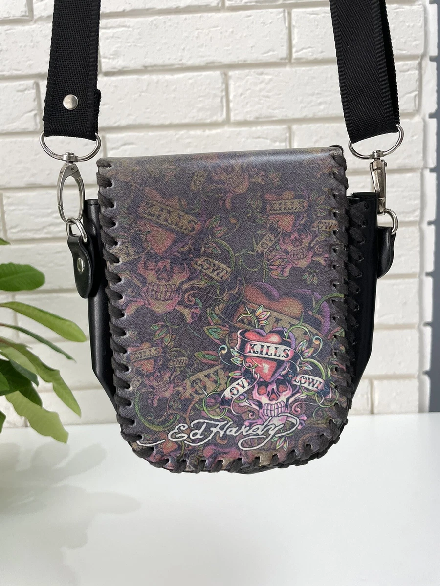 Ed Hardy Cross Body Bag Love Kills Slowly Leather Black