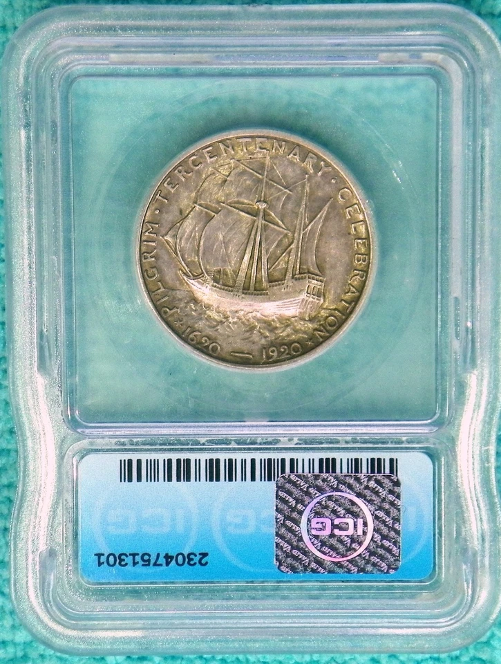1920 Lamination Error AU-58 Pilgrim Tercentenary 152,112 Minted Commemorative - Image 2 of 3