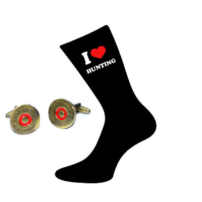 Ich liebe Jagd Socken & goldene Schrotflinte Kappe Manschettenknöpfe Geschenkset X6VL004-AJ494