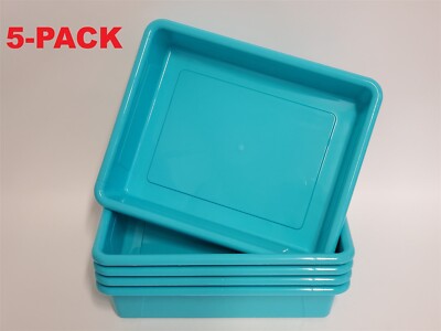 5-Pack Storex Letter Size Flat Storage Tray Classroom Office 10''x13''x3'' Teal