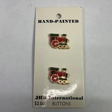 JHB  Buttons, Christmas Enameled Train Engine x2