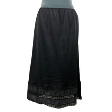 Vintage 70s Montgomery Ward Womens Medium Satin Lace Insert Black Half Slip