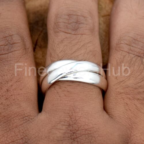 Srebrny pierścionek potrójny ze srebra próby 925, trzy kółka, pierścionek z oświadczeniem - Zdjęcie 1 z 3