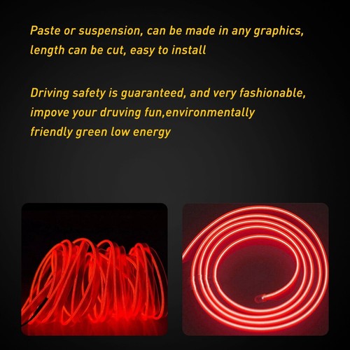 Red 2M LED Car Interior Decor Atmosphere Wire Strip Light Lamp Car Accessories - Picture 5 of 12