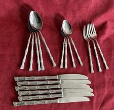 Premier Stainless Everbrite Silverware Japan Bamboo Style 18 Pieces Vintage
