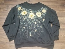 Vintage Chic XL American Sunflower A Crewneck SweatShirt Distressed Puff Paint