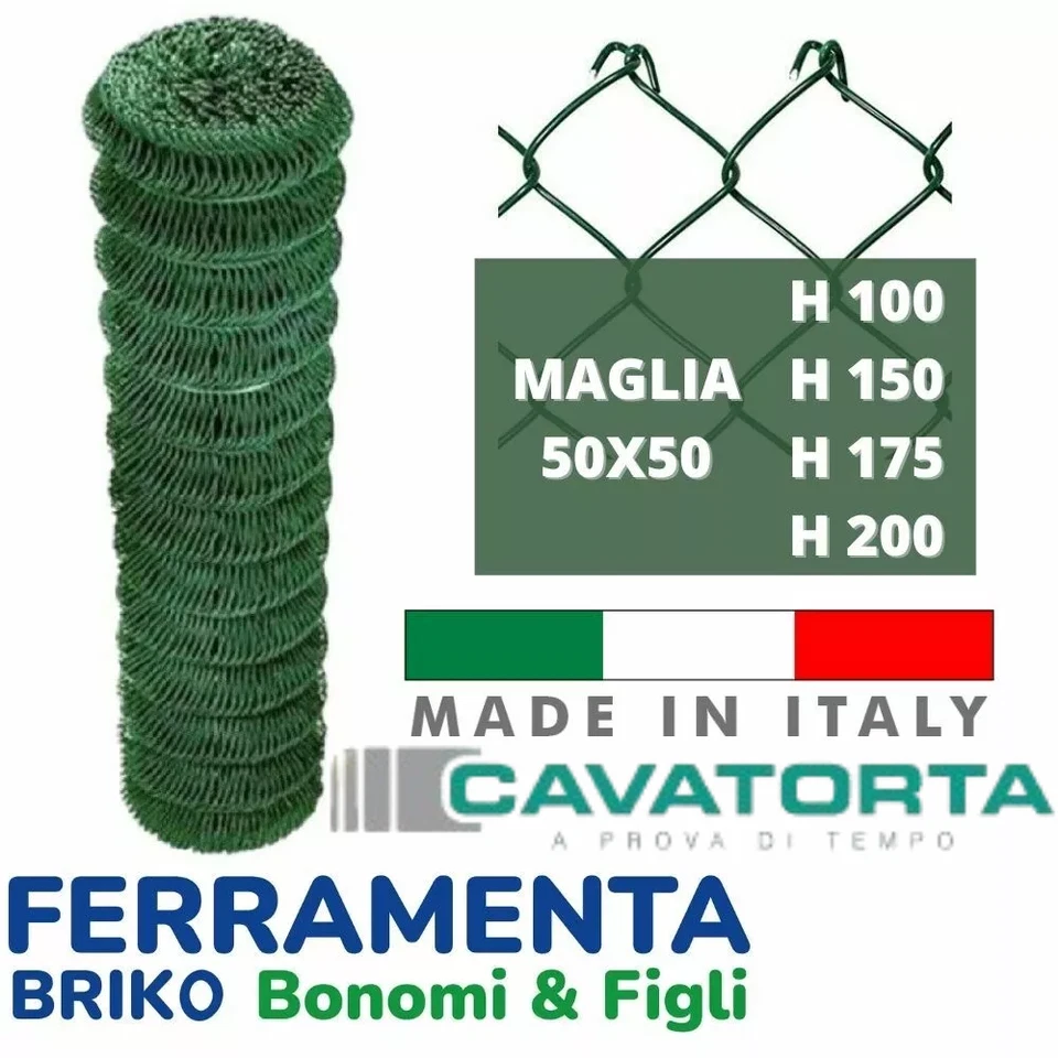 CAVATORTA RETE METALLICA PLASTIFICATA PER RECINZIONE MAGLIA SCIOLTA 50X50 FILO 2.5 MM