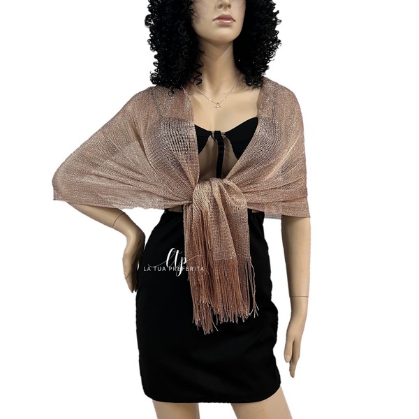 Beige Elegante Stola Schal Mit Fransen Und GläNzendem Silberfaden 014-image