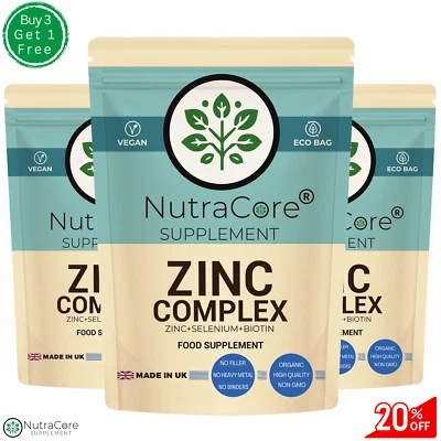 NUTRA CORE Zinc Complex Capsules-(Zinc+ Selenium+ Biotin )-Skin & Hair-100% Natural & Vegan
