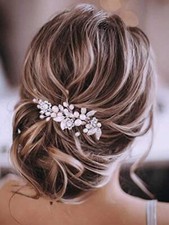 Bride Wedding Hair Vine Pearl Bridal Headpieces Leaf Hair Accessories a-silver