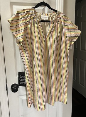 POMANDER PLACE TUCKERNUCK Rainbow Stripe Vivi Dress Flutter Sleeve Sz Medium NEW