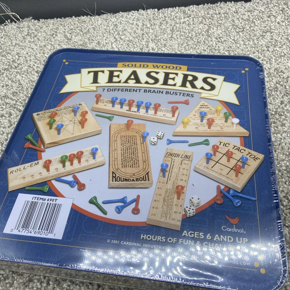 Solid Wood Teasers 7 Brain Buster Games Tin Case Starburst Insanity Roundabout + - Image 2 of 2
