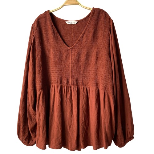 Camicetta top donna Sonoma Boho contadina garza 3x marrone fumè sciolto manica lunga