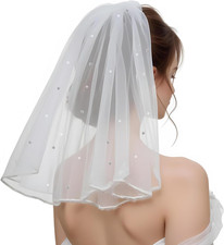 Short Bridal Veil, Women's Short Vails with Rhinestone White Short Wedding Veil