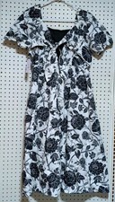 Women's 12-14 Time And Tru Black And White Floral Midi Dress Puff Slvs RN 52469