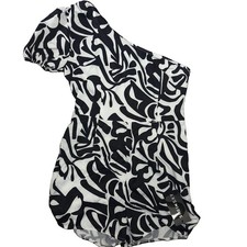 SHEIN One Shoulder Black & White Abstract Print Mini Dress Size M EU 38”