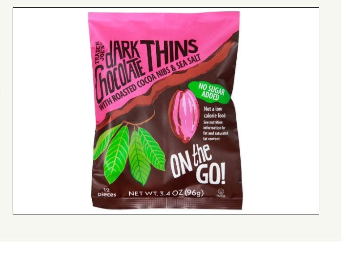 ダークチョコ芯赤10、黒20、タン薄10、黒芯白10 Trader Joe's Dark Choc Thins Roasted Cocoa Nibs & Sea Salt 3.4oz