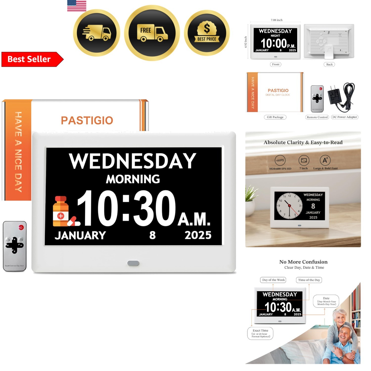 Seniors Large Display Auto Dimming Reminders Alarms Calendar