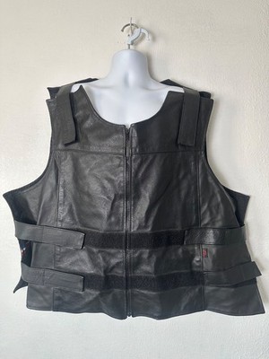 Hillside Black Leather Vest Motorcycle Western Zip Up Adjusts 5XL-7XL USA Made