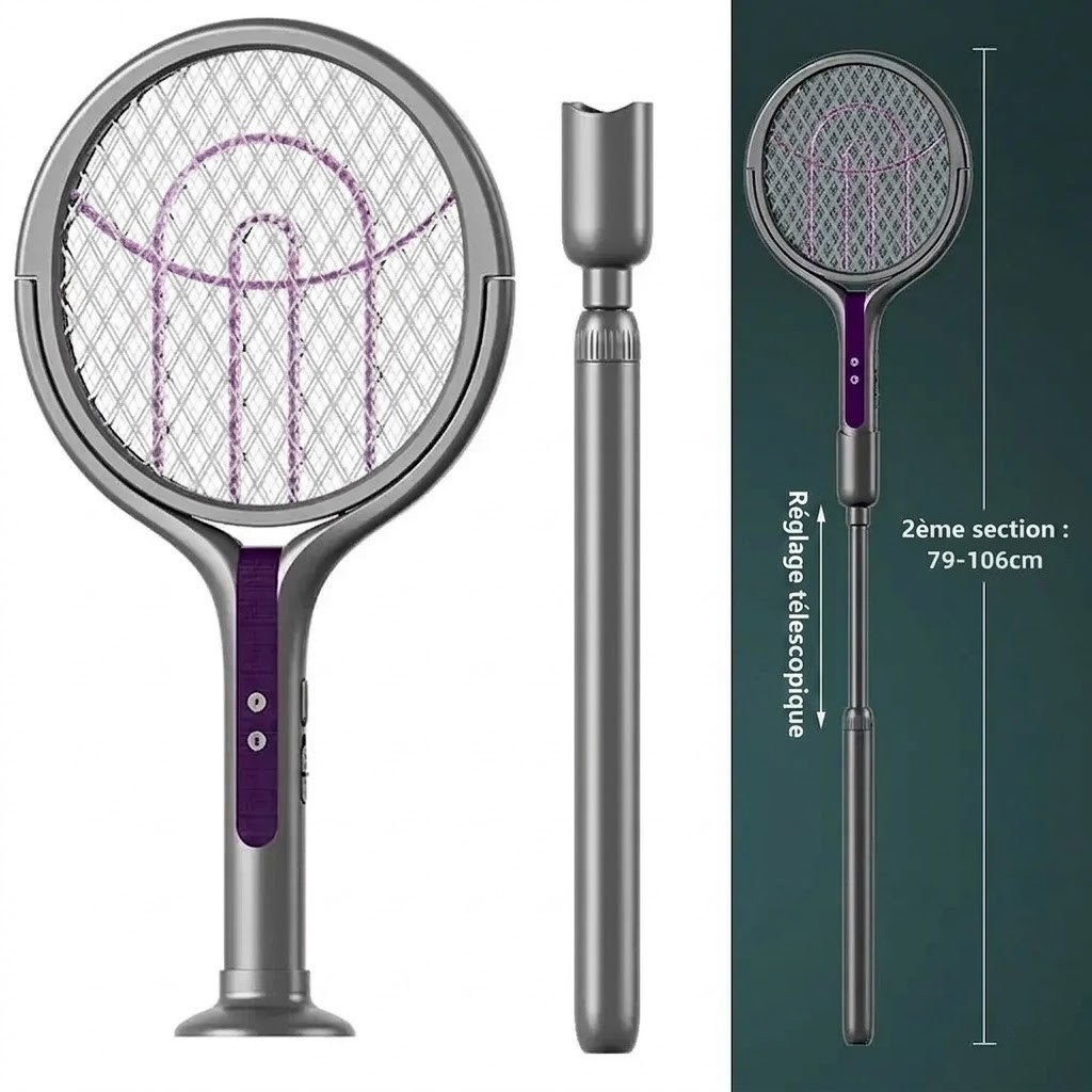 Raquette Anti Moustique Électrique pour Salon et Terrasse Jardin avec Mode Piège de Nuit