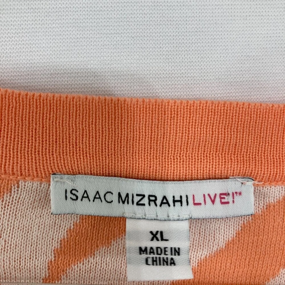 Cárdigan Isaac Mizrahi Talla XL Naranja Blanco Estampado de Hojas Tropicales Botón Preppy Foto 2 de 4
