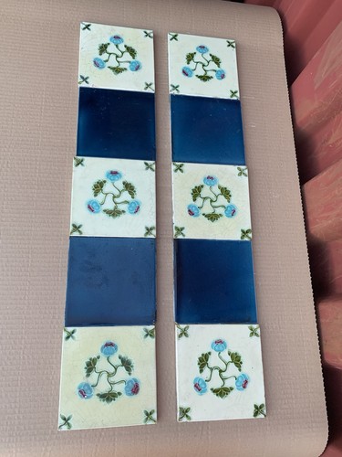 ANTIQUE Fireplace Tile Set /ART NOUVEAU TILES / Edwardian Tiles - Picture 5 of 12