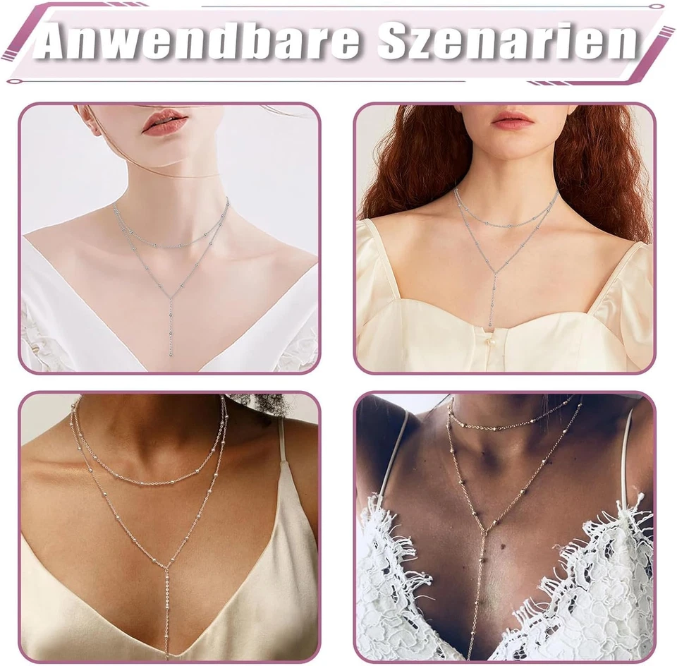 Y Kette Silber 925 Lange Damen Elegante Set Alltag Geschenke - Bild 4 von 4