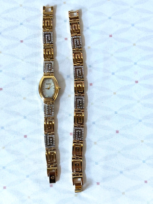 Matching Set of 2 Elgin Ladies Bracelet & Watch Gold Tone Rhinestones EG8092ST