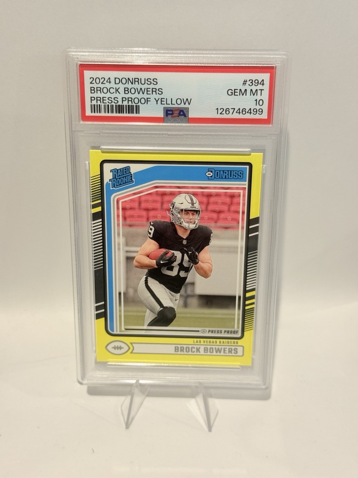2024 Panini Donruss Brock Bowers Press Proof Yellow Rated Rookie PSA 10