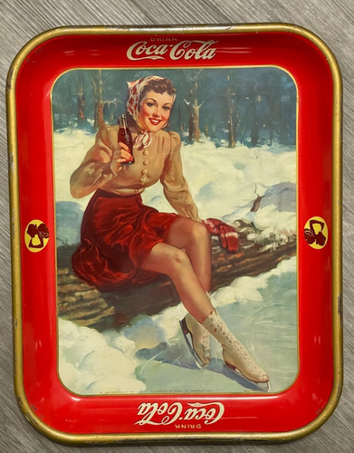 Coca-Cola Coke 1941 Skater Girl Lithograph tin serving tray American Art Works