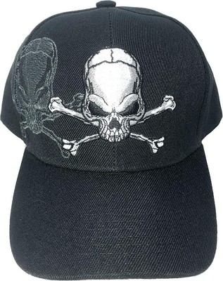 Skull & Crossbones Cap with Shadow 3D Embroidery Baseball Cap Hat (Black)