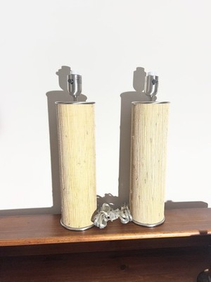 Pair Of Thomas O Brien Lamps Light Bamboo Reed Stainless Steel 19'' Tall
